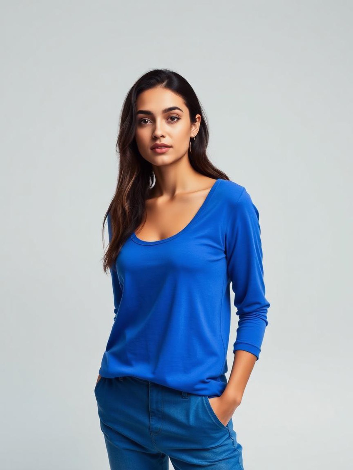 Cobalt Scoop Neck Long Sleeve Tee
