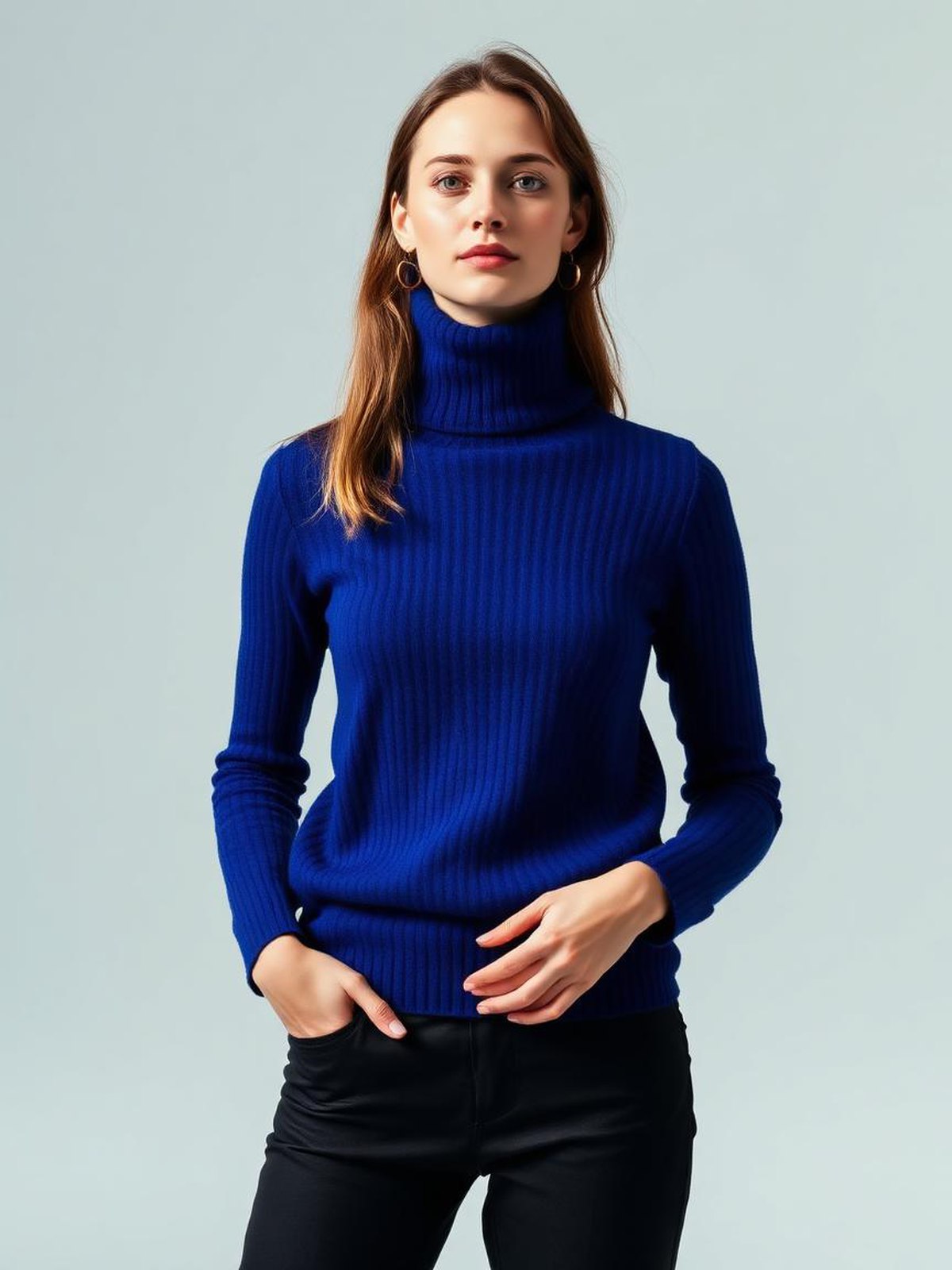 Cobalt Turtleneck Ribbed Sweater