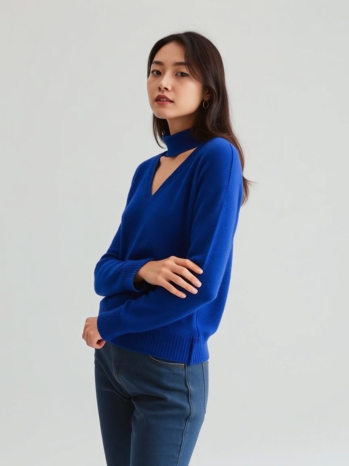 Cobalt V-Neck Fine Knit Sweater
