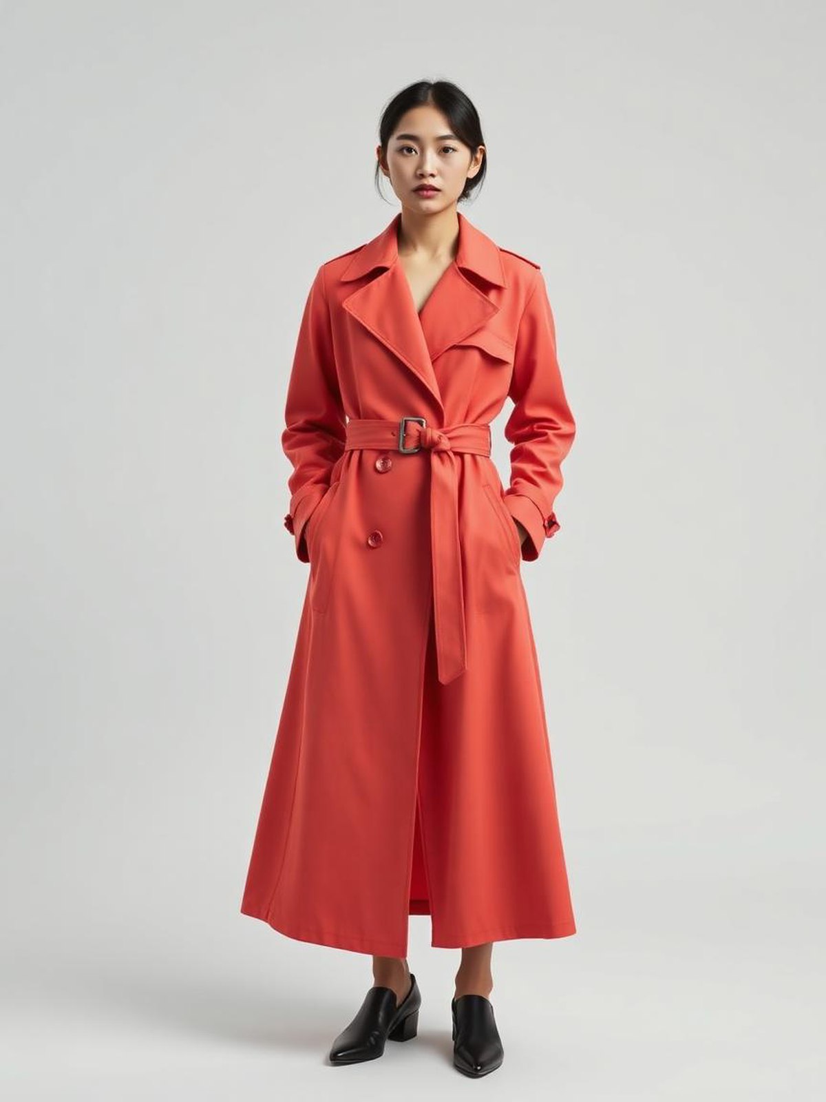 Coral Belted Trench Coat