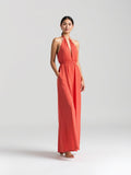 Coral Halter Neck Maxi Dress
