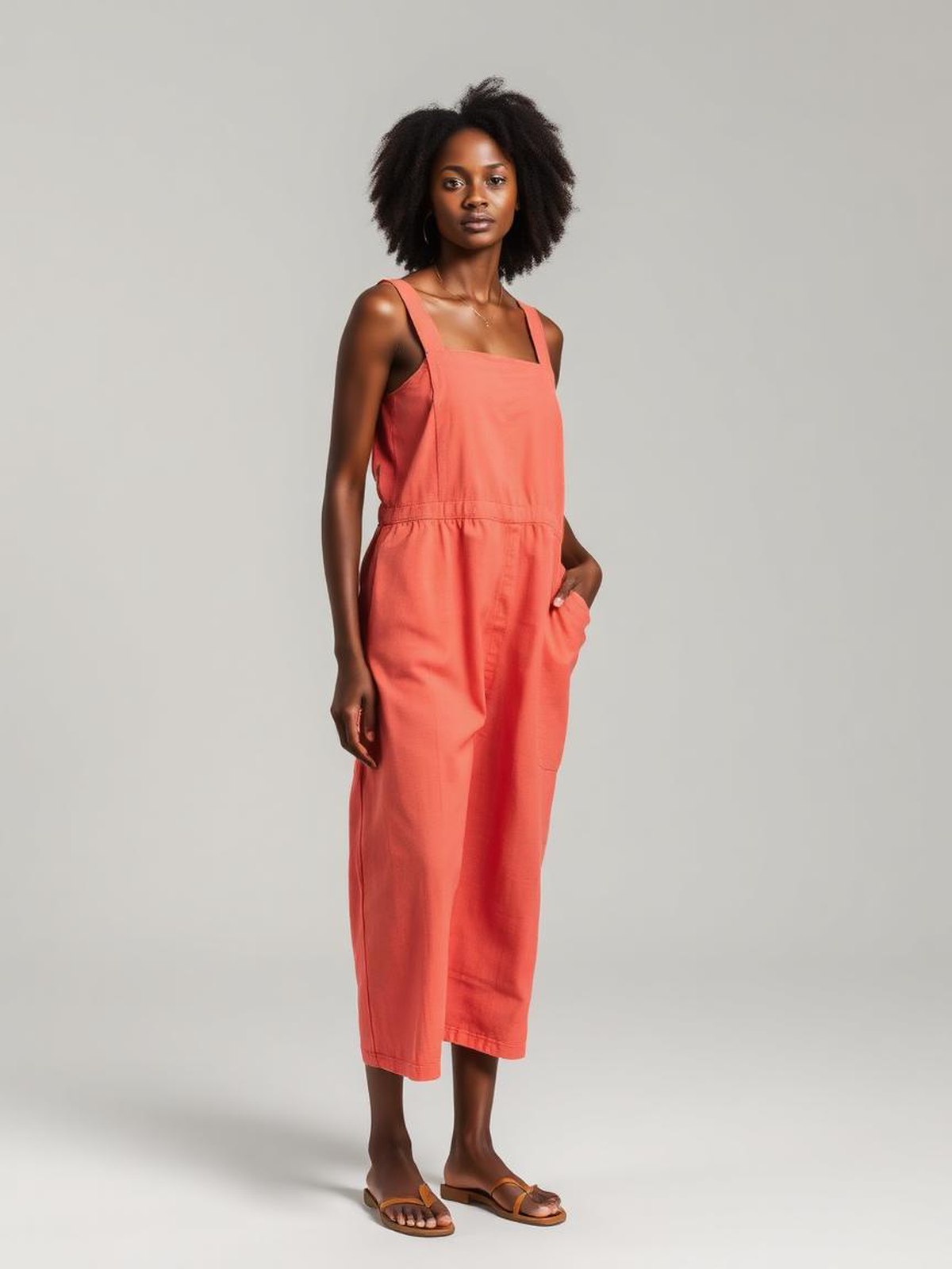 Coral Linen Pinafore Dress