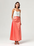 Coral Satin Slip Skirt