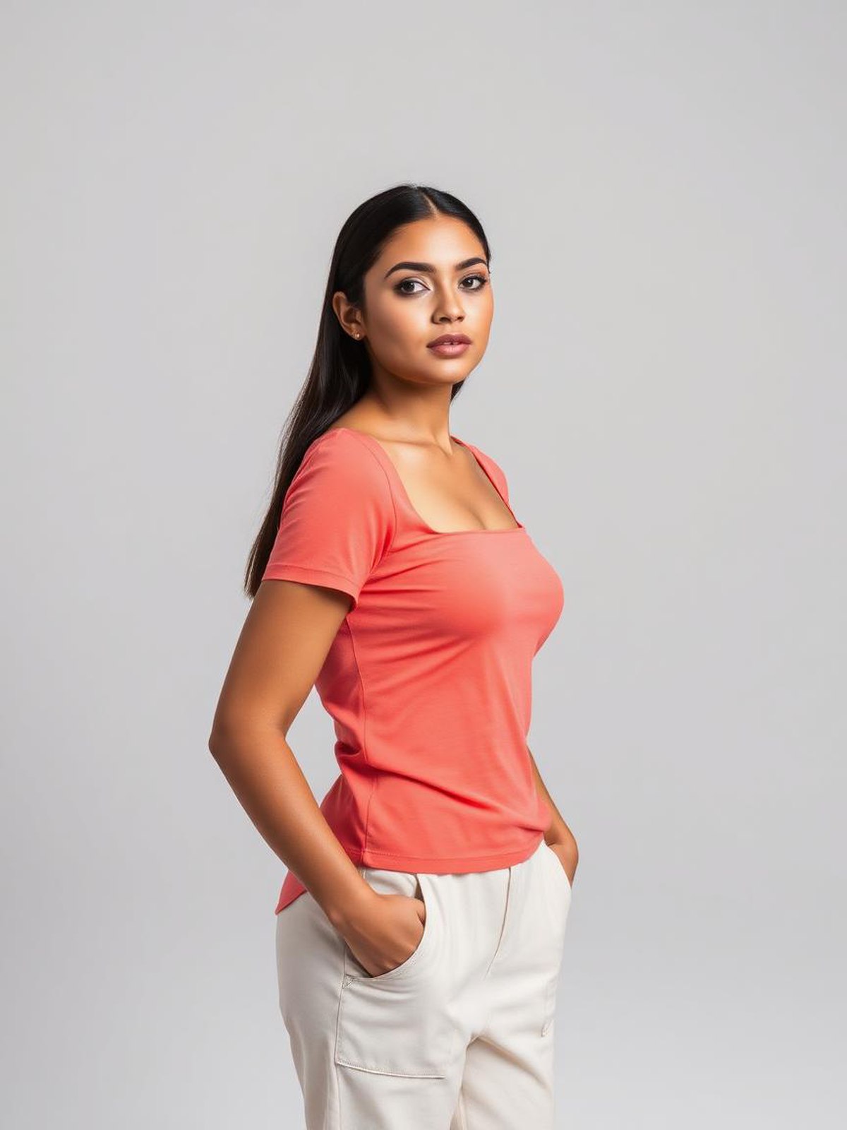 Coral Square Neck Fitted Top