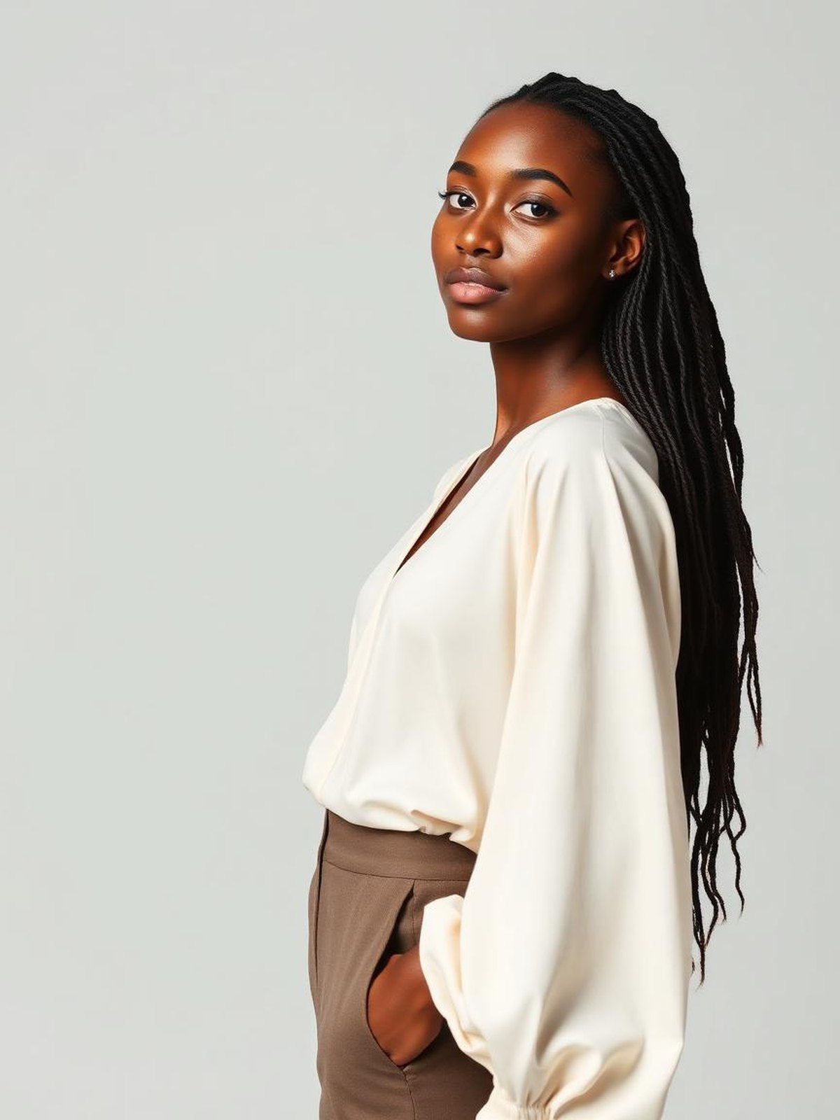 Cream Balloon Sleeve Blouse