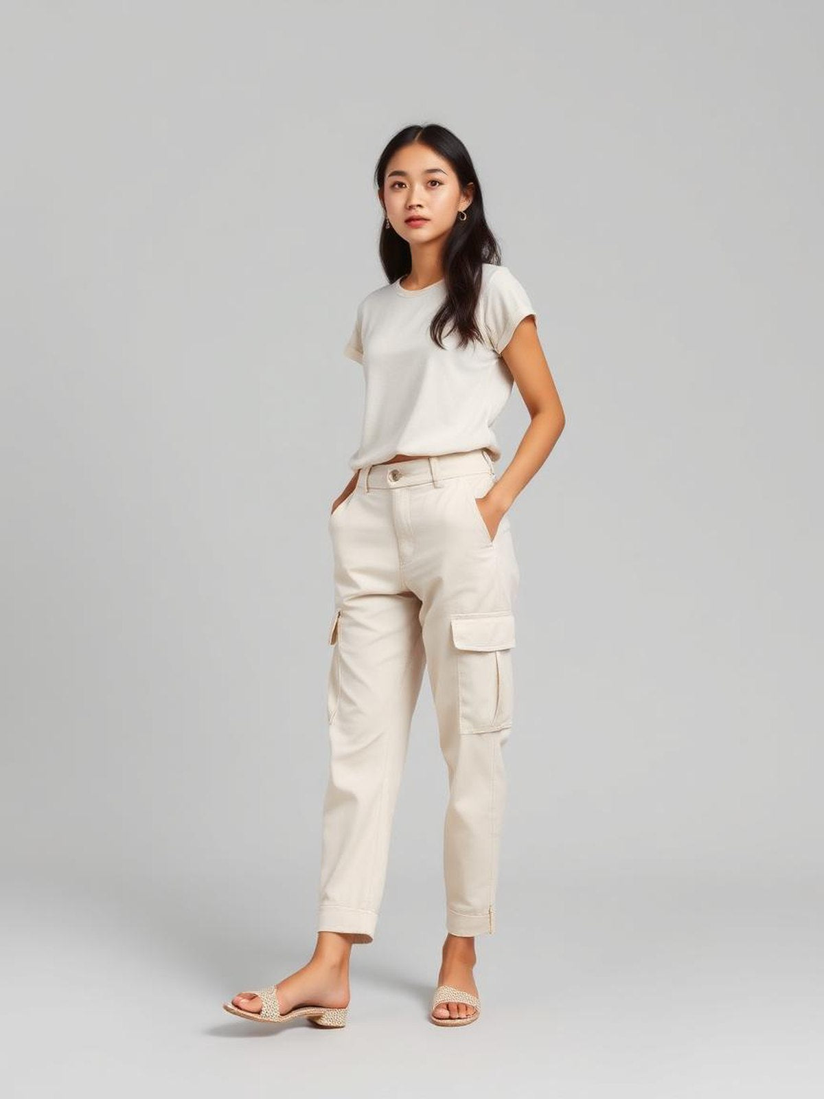Cream Cargo Trousers