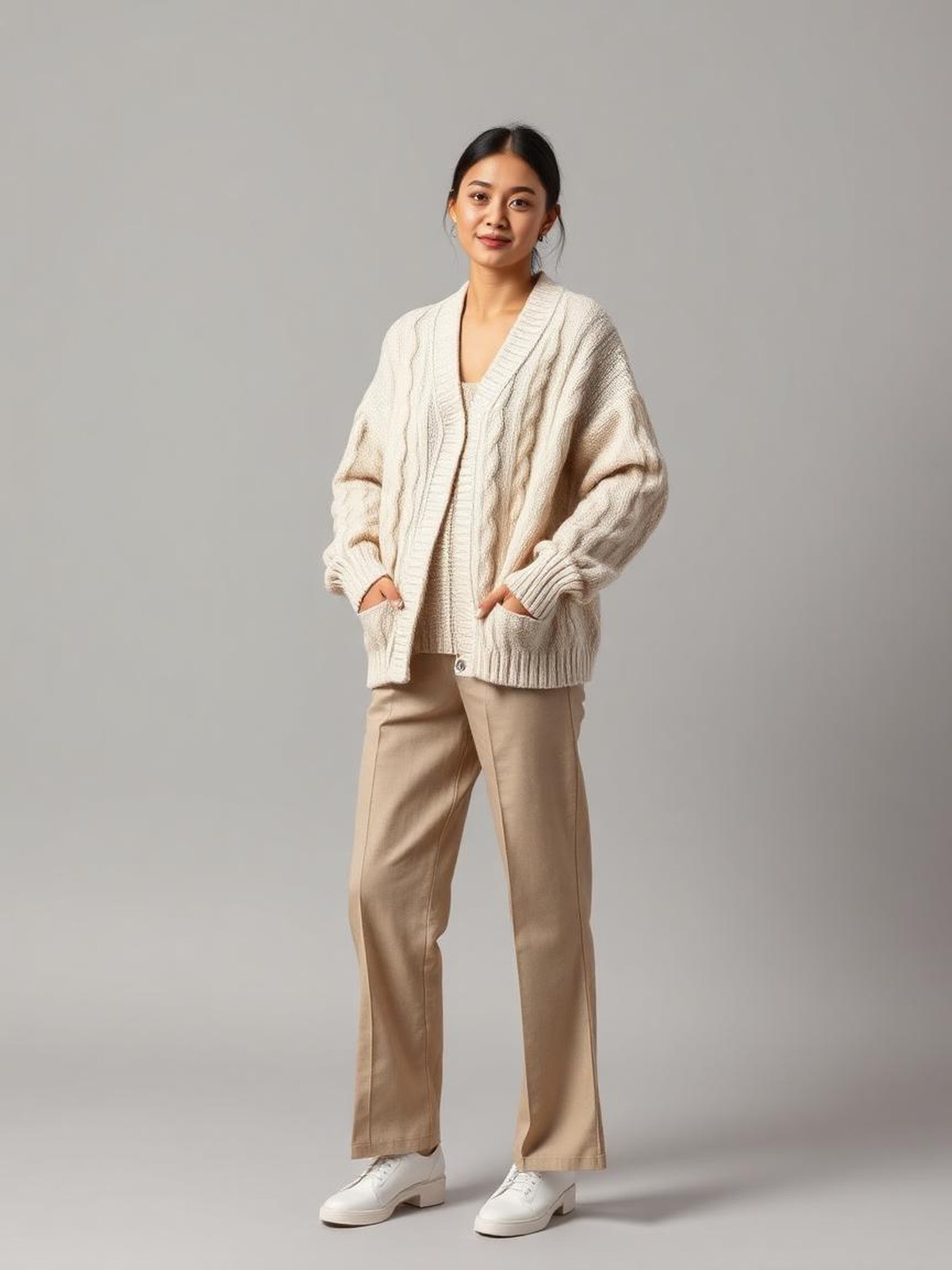 Cream Chunky Cable Cardigan — Cream