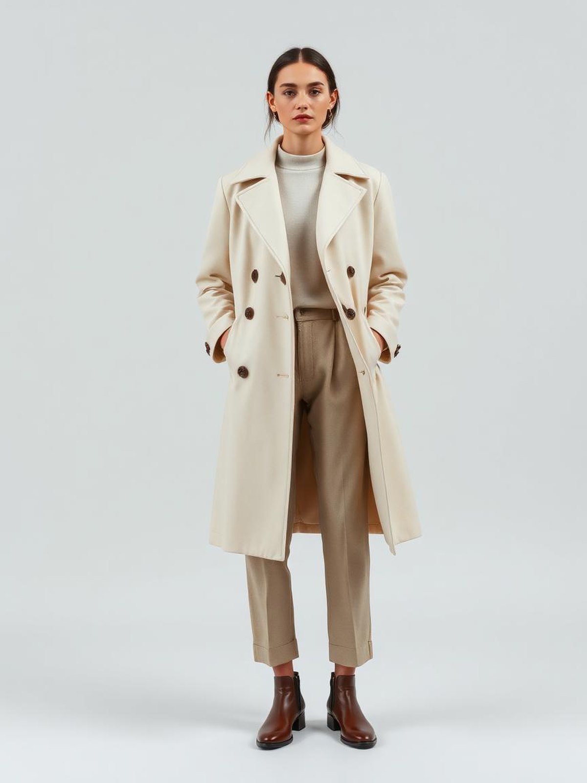 Cream Double-Breasted Coat — Cream