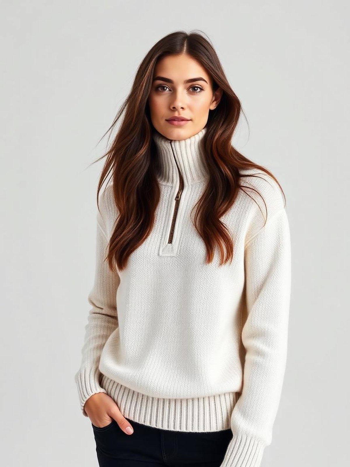 Cream Half-Zip Knit Pullover