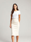 Cream Pencil Midi Skirt — Cream