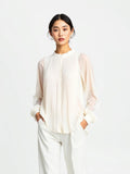 Cream Pleated Chiffon Blouse
