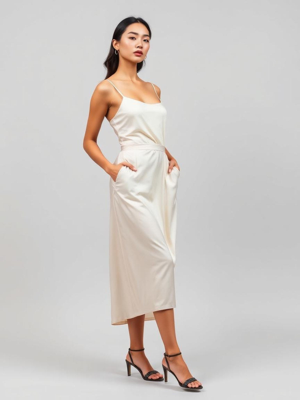 Cream Satin Slip Skirt