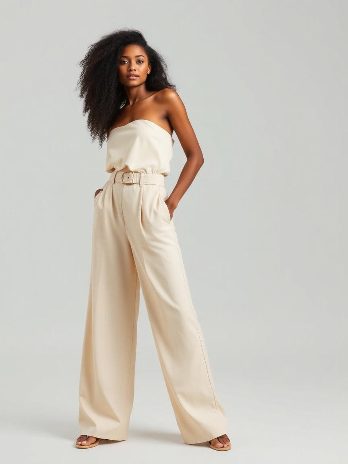 Cream Wide Leg Trousers