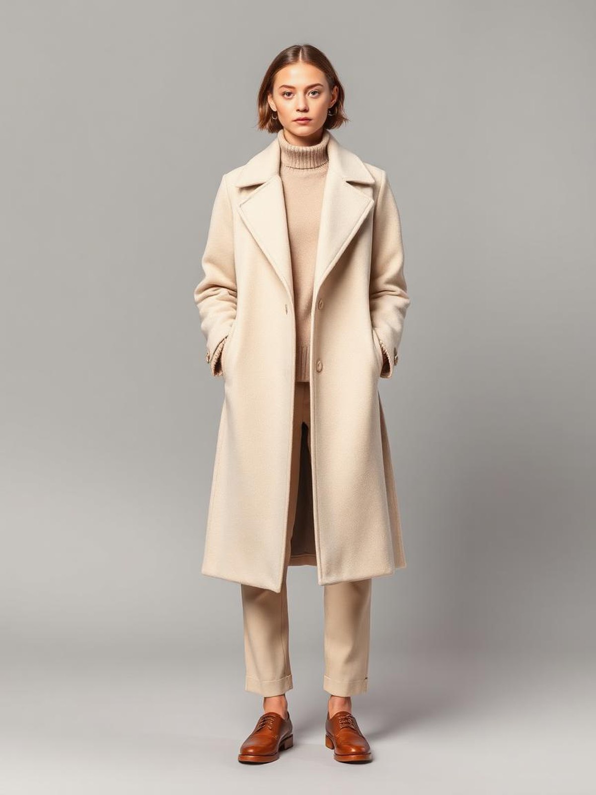 Cream Wool Blend Overcoat — Cream