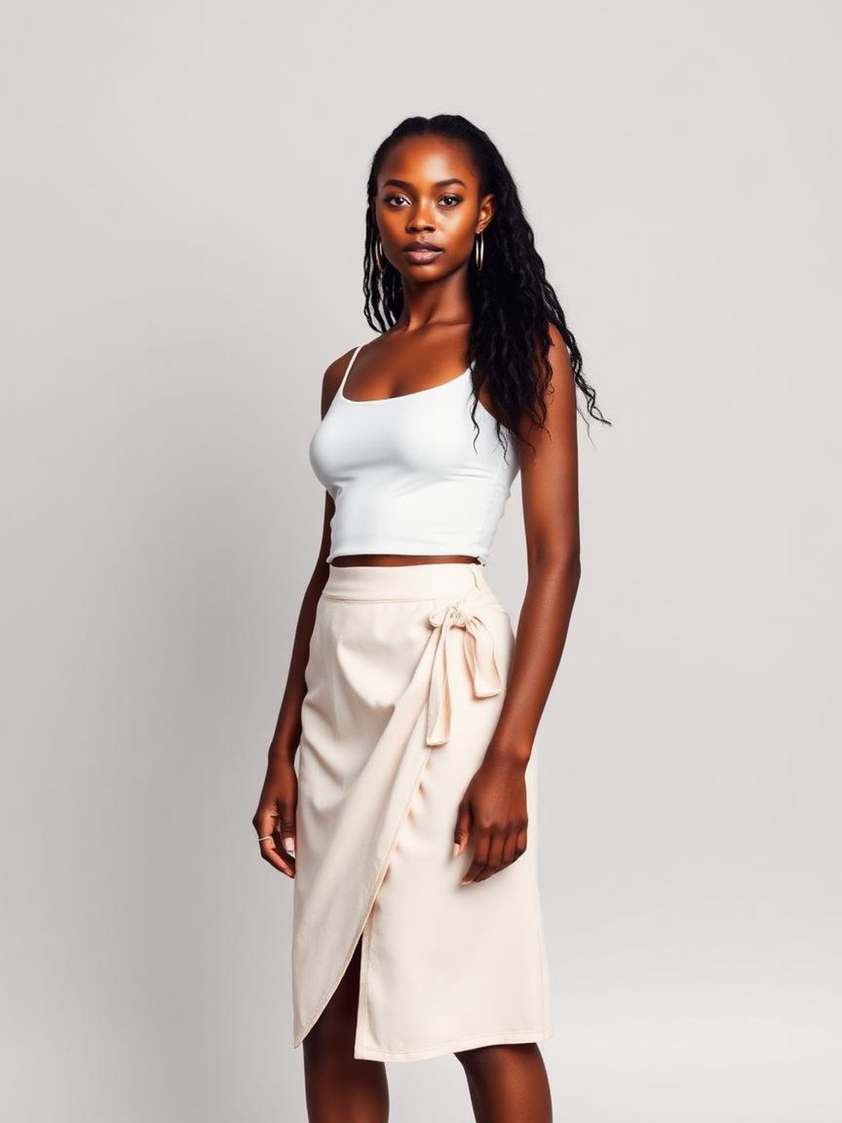 Cream Wrap Midi Skirt — Cream