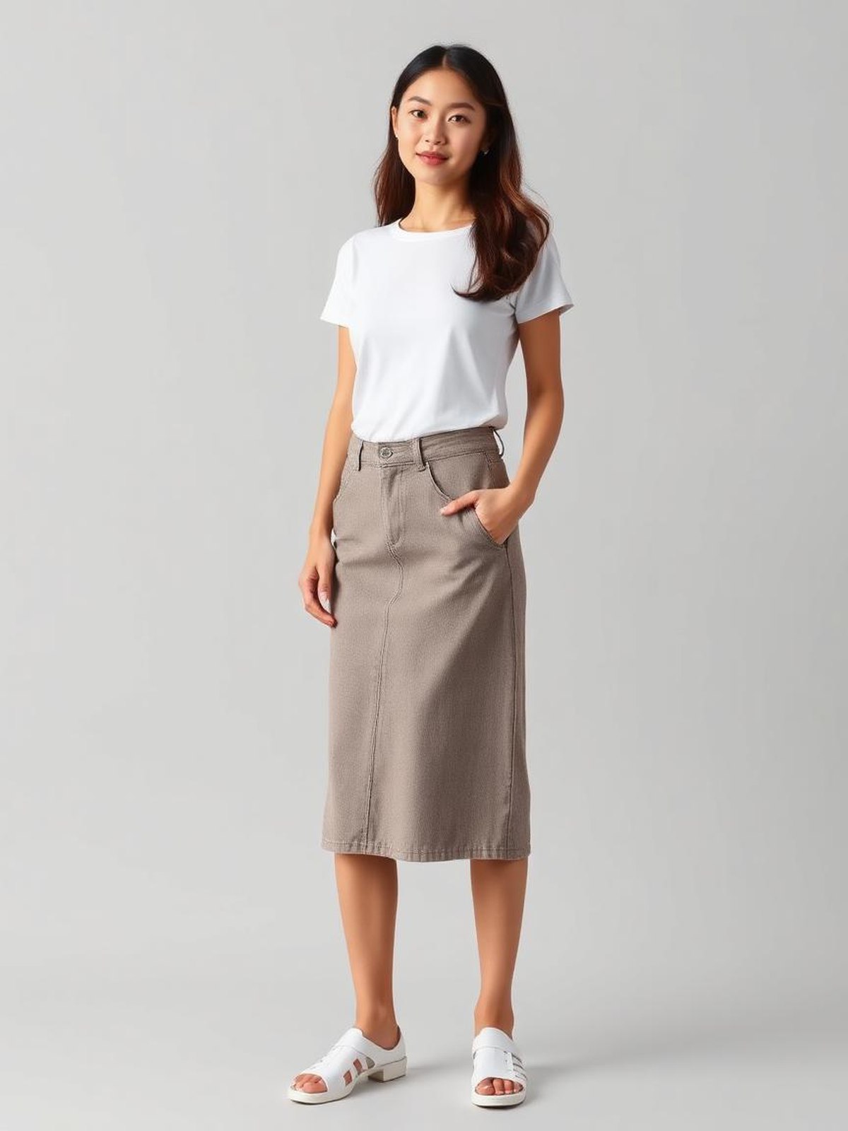 Denim A-Line Skirt — Taupe