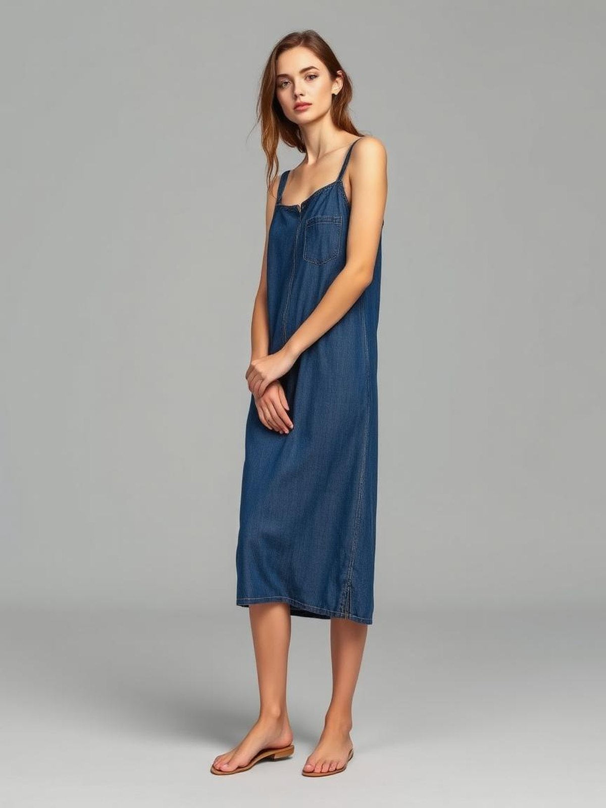 Denim Blue Slip Midi Dress
