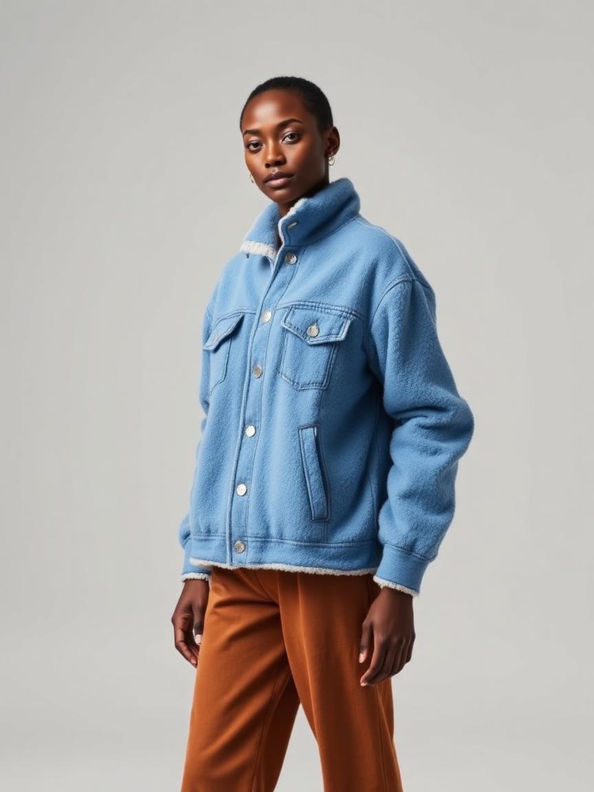 Denim Blue Teddy Fleece Jacket
