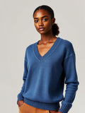 Denim Blue V-Neck Fine Knit Sweater