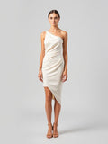 Draped One-Shoulder Dress — Cream