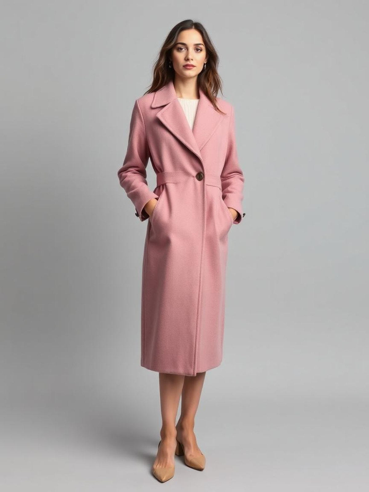 Dusty Pink Longline Wool Coat