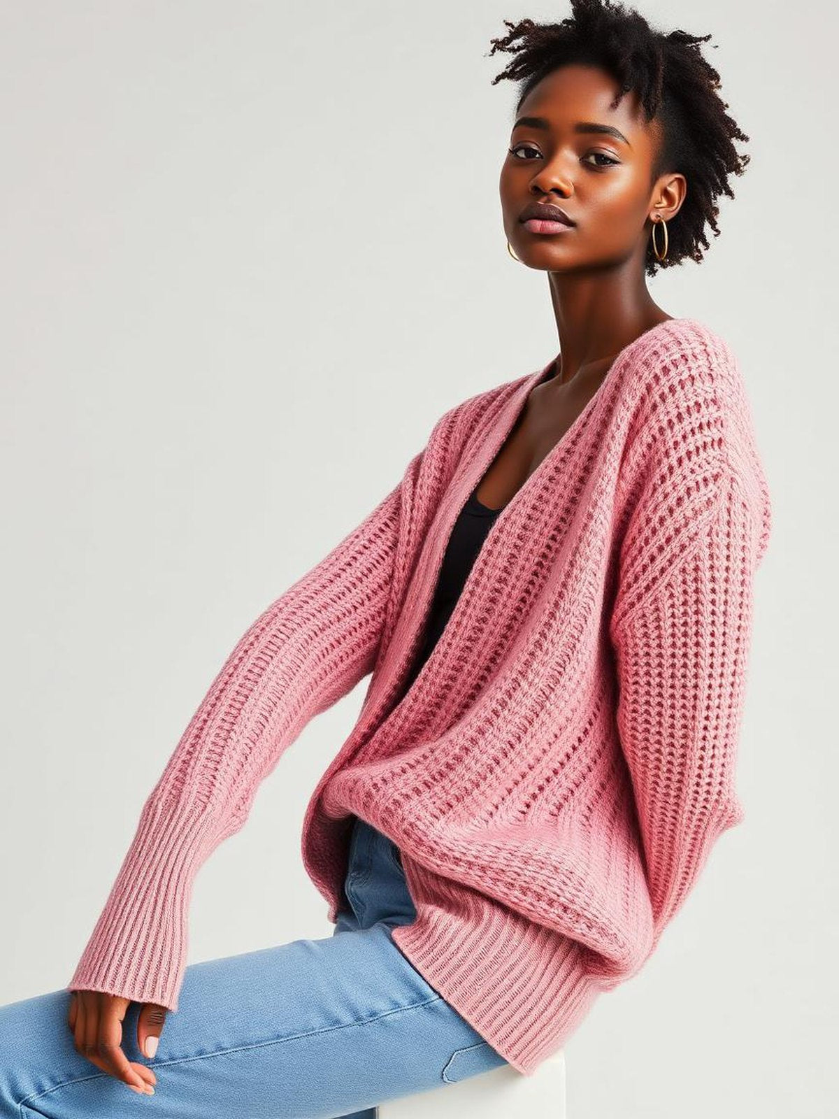 Dusty Pink Open Knit Summer Sweater