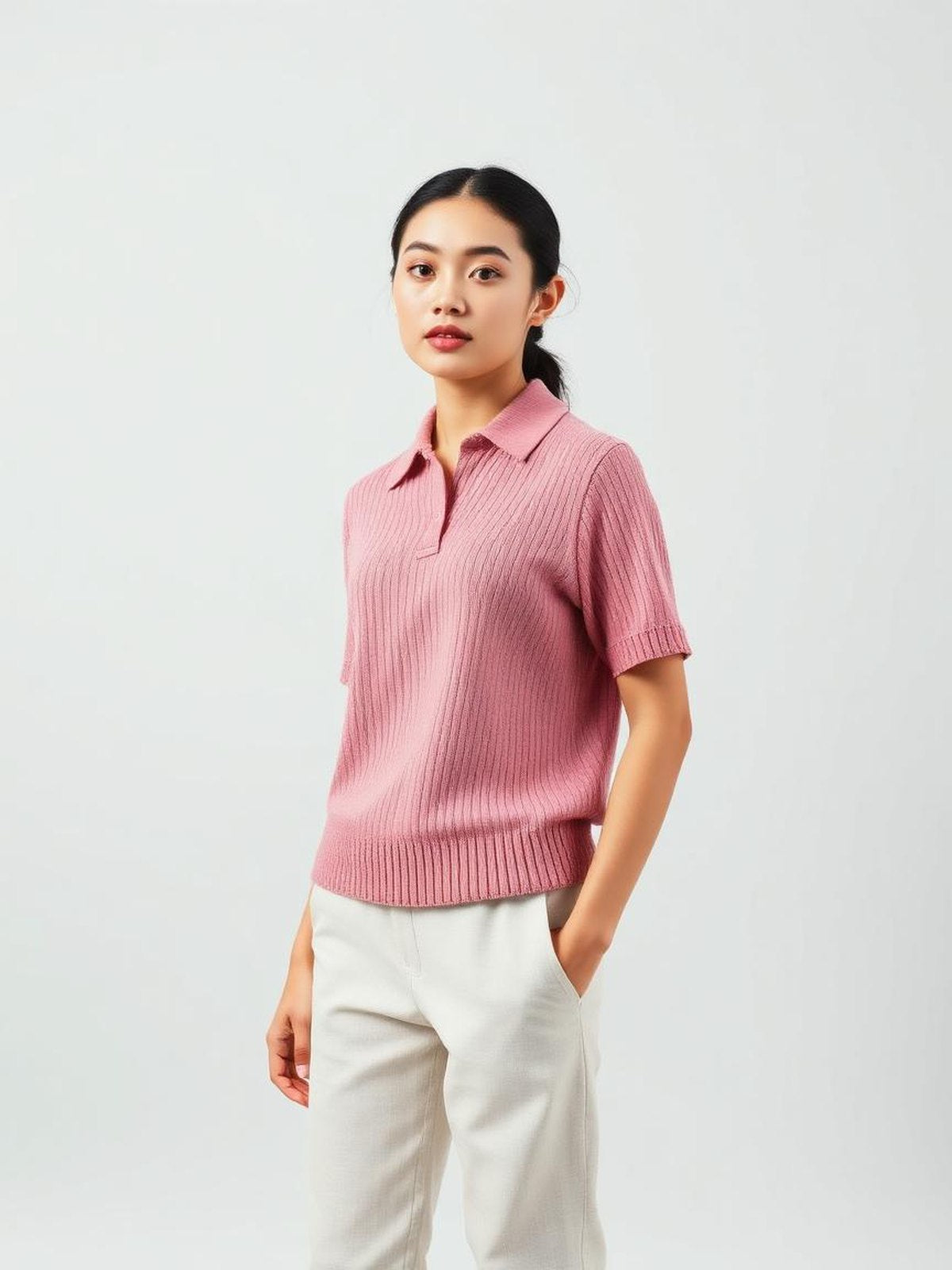 Dusty Pink Polo Knit Top