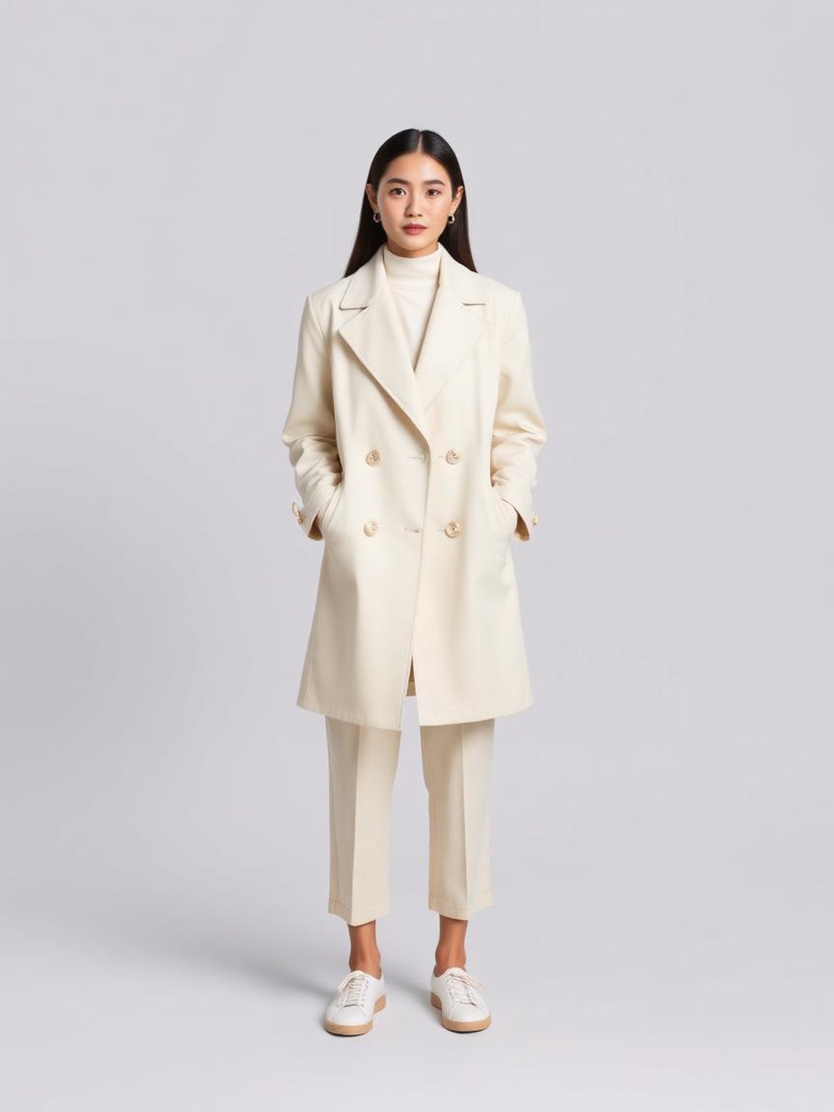 Ecru Double-Breasted Coat — Ecru
