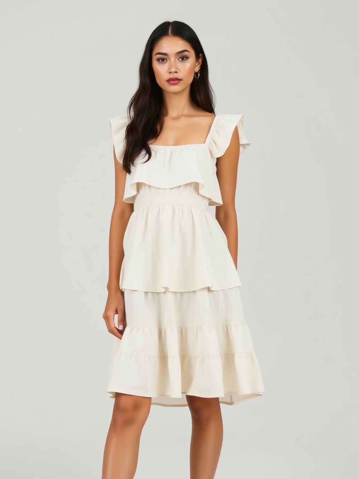 Ecru Tiered Ruffle Dress — Ecru