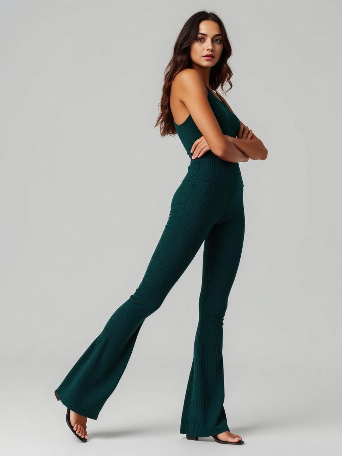 Forest Ribbed Flare Leggings
