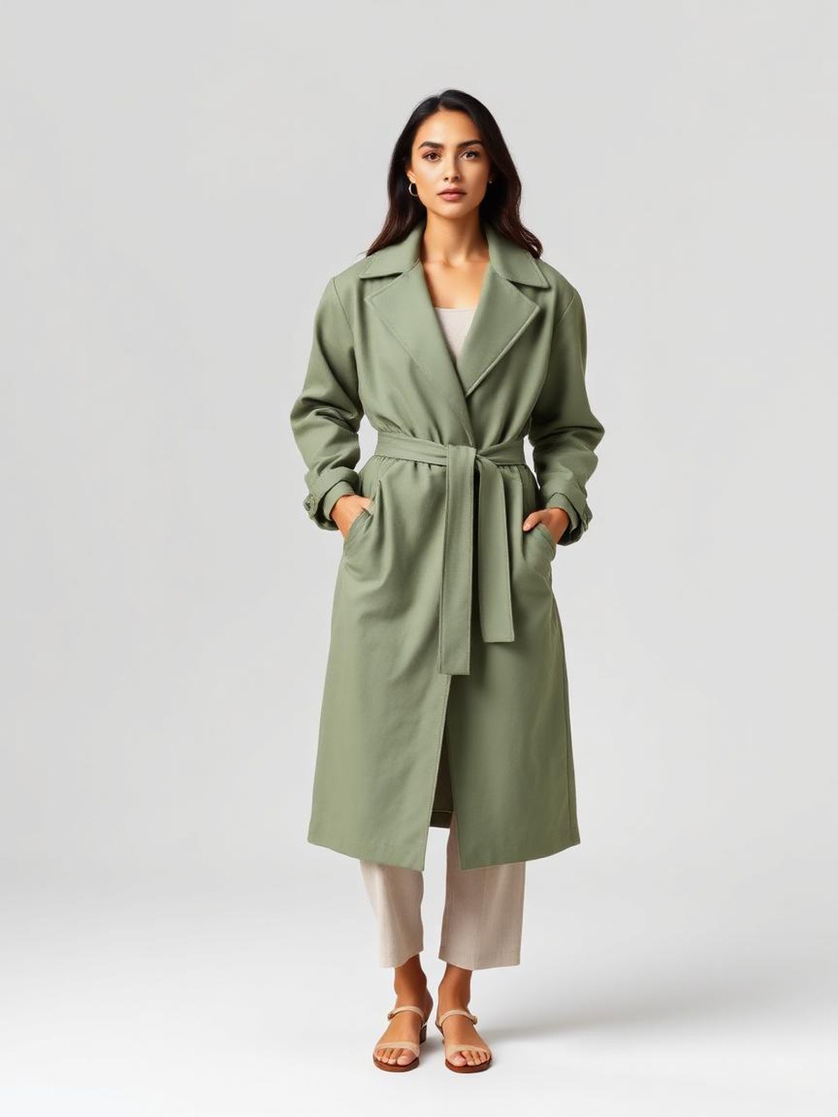 Green Belted Wrap Coat — Green