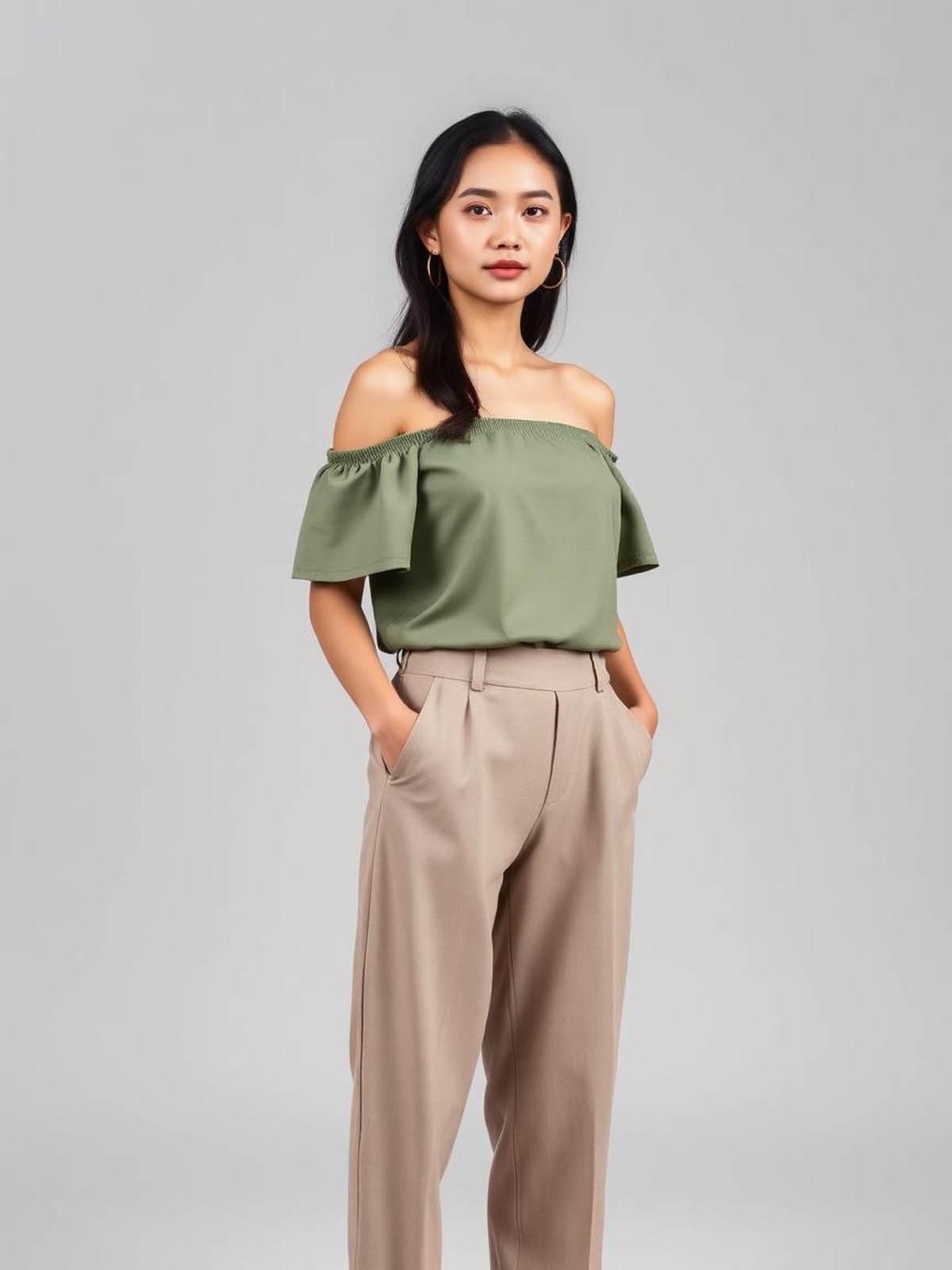 Green Off-Shoulder Top — Green