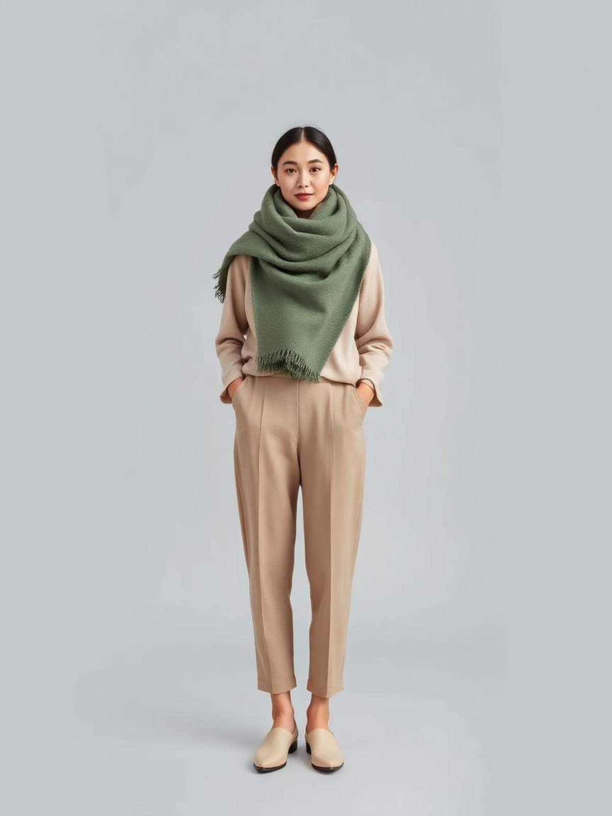 Green Oversized Wool Scarf — Green