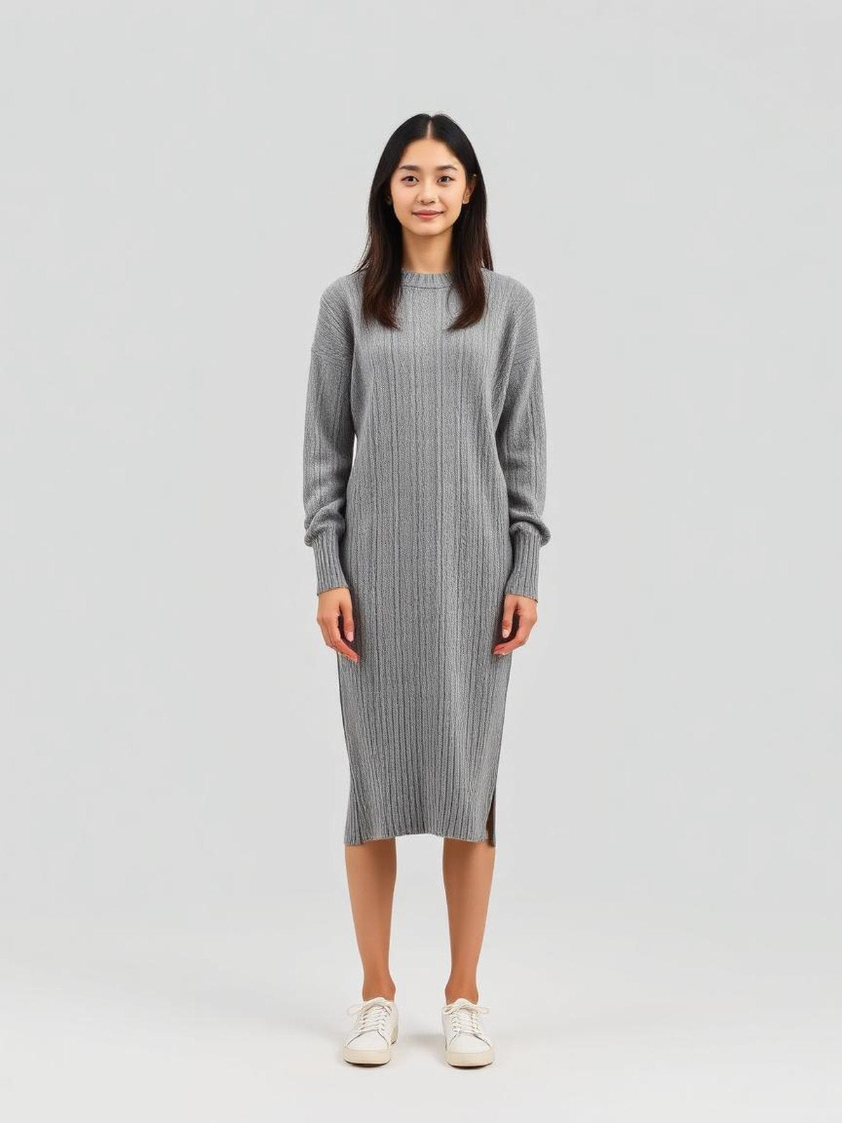Grey Knitted Sweater Dress — Grey