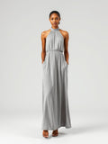 Grey Melange Halter Neck Maxi Dress