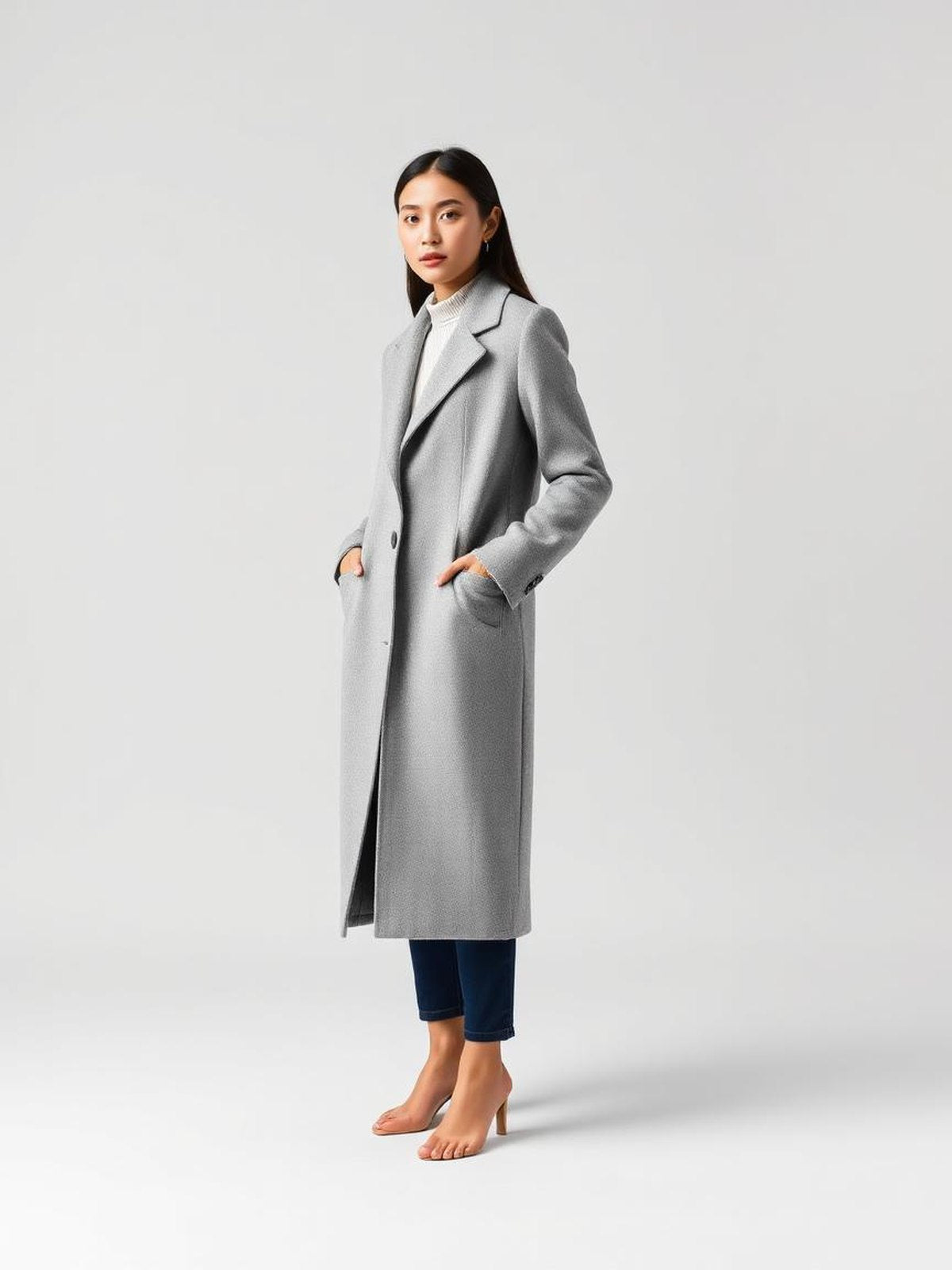 Grey Melange Longline Wool Coat