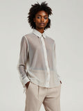 Grey Melange Sheer Organza Blouse