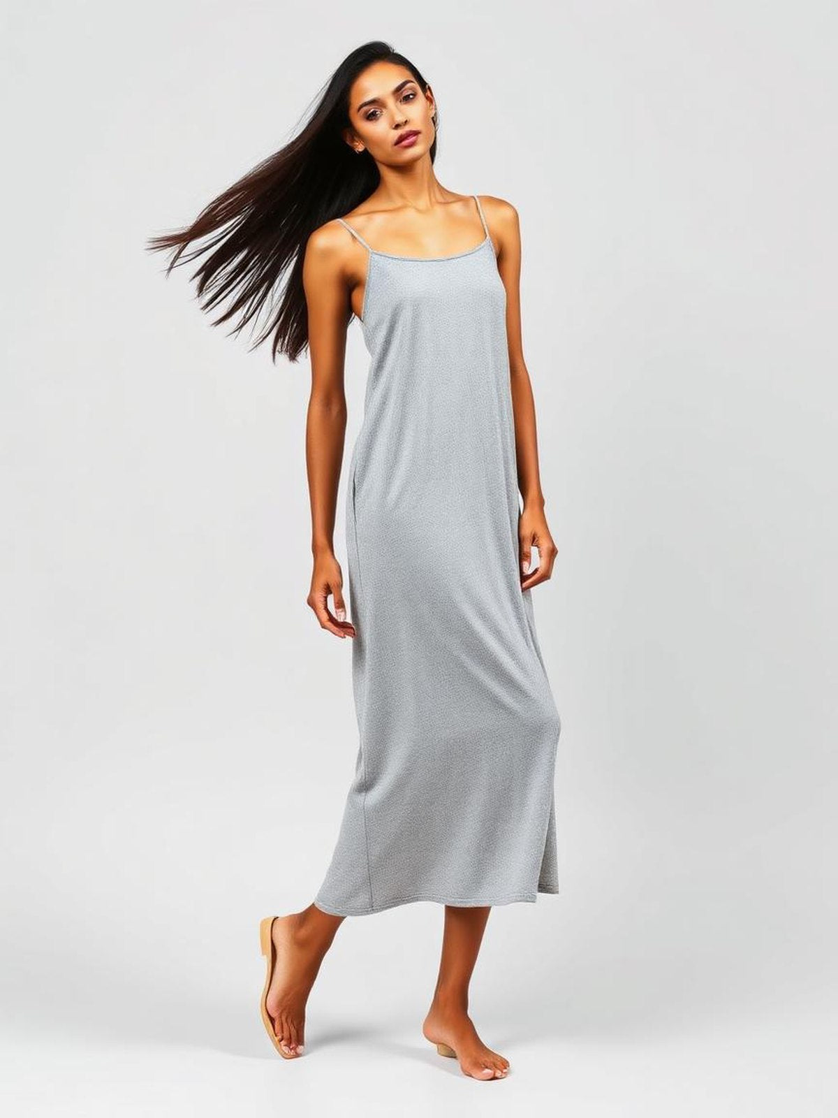 Grey Melange Slip Midi Dress