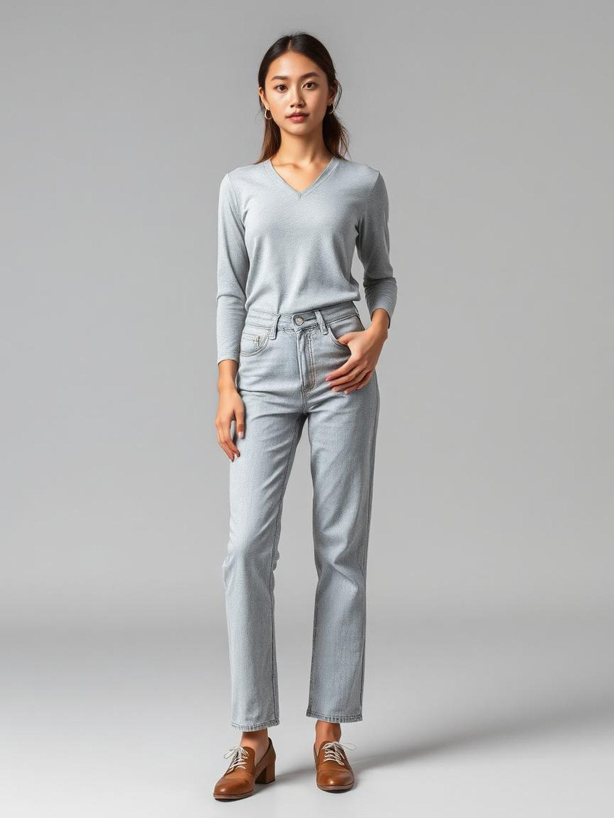 Grey Melange Straight Leg Jeans