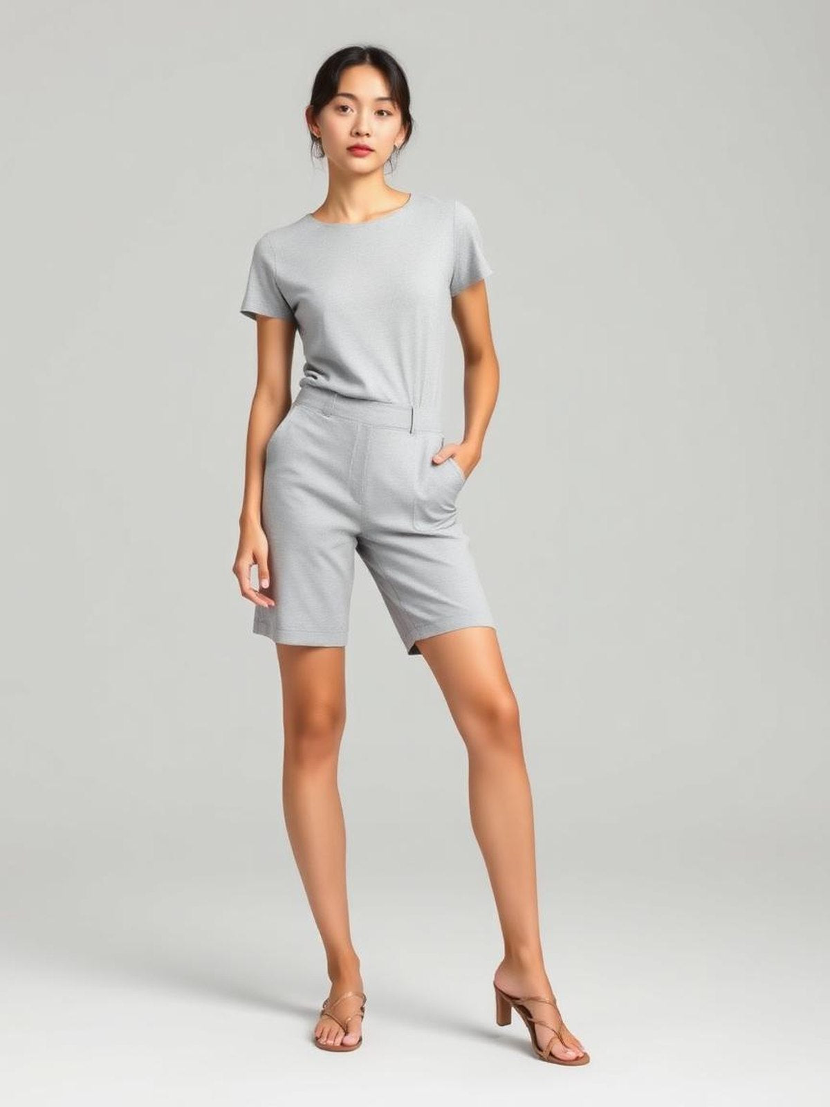 Grey Melange Tailored Bermuda Shorts