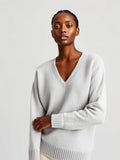 Grey Melange V-Neck Fine Knit Sweater