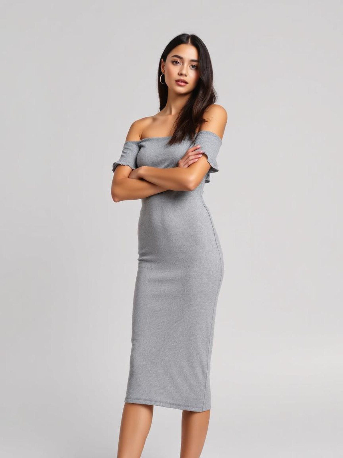 Grey Off-Shoulder Mini Dress — Grey