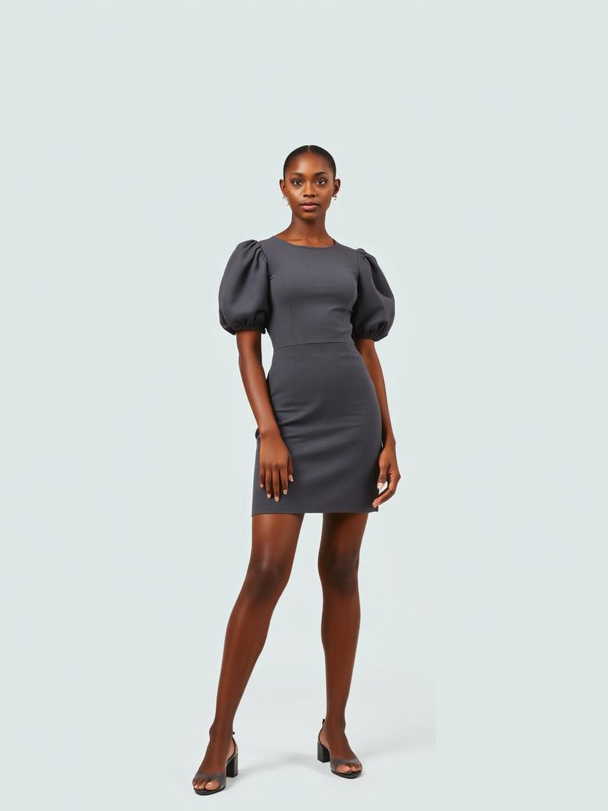 Grey Puff Sleeve Mini Dress — Grey