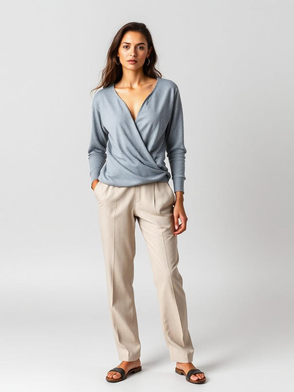 Grey Wrap Front Top — Grey
