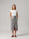 Grey Wrap Midi Skirt — Grey