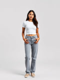 High-Waist Straight Jeans — Grey