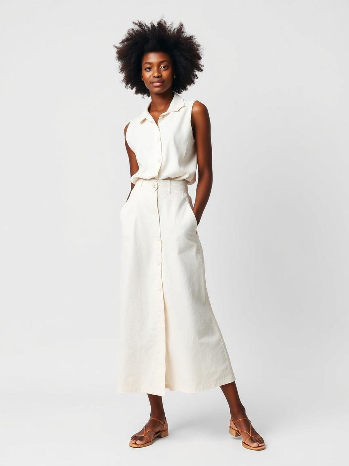 Ivory A-Line Buttoned Skirt