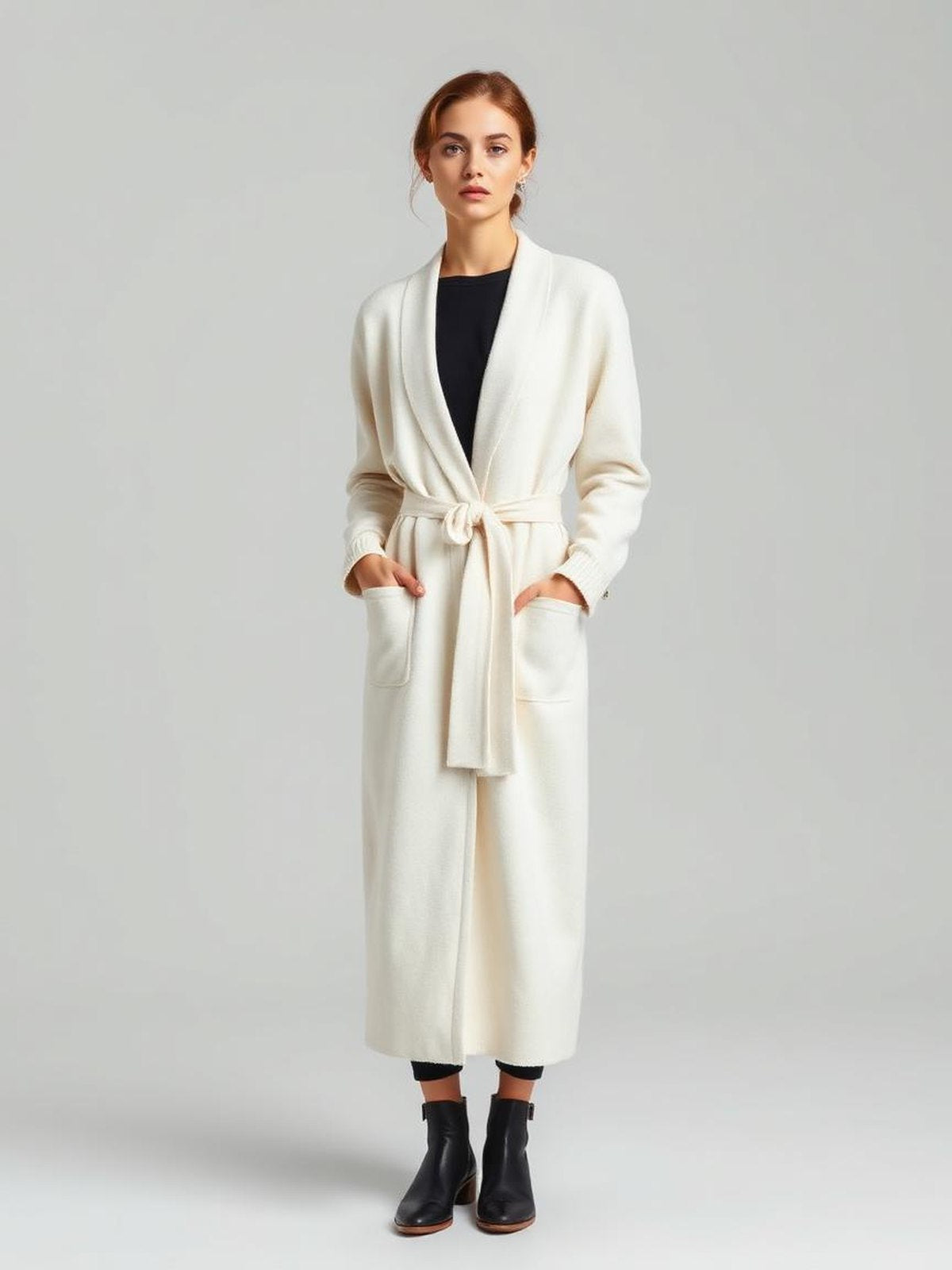 Ivory Longline Belted Cardigan
