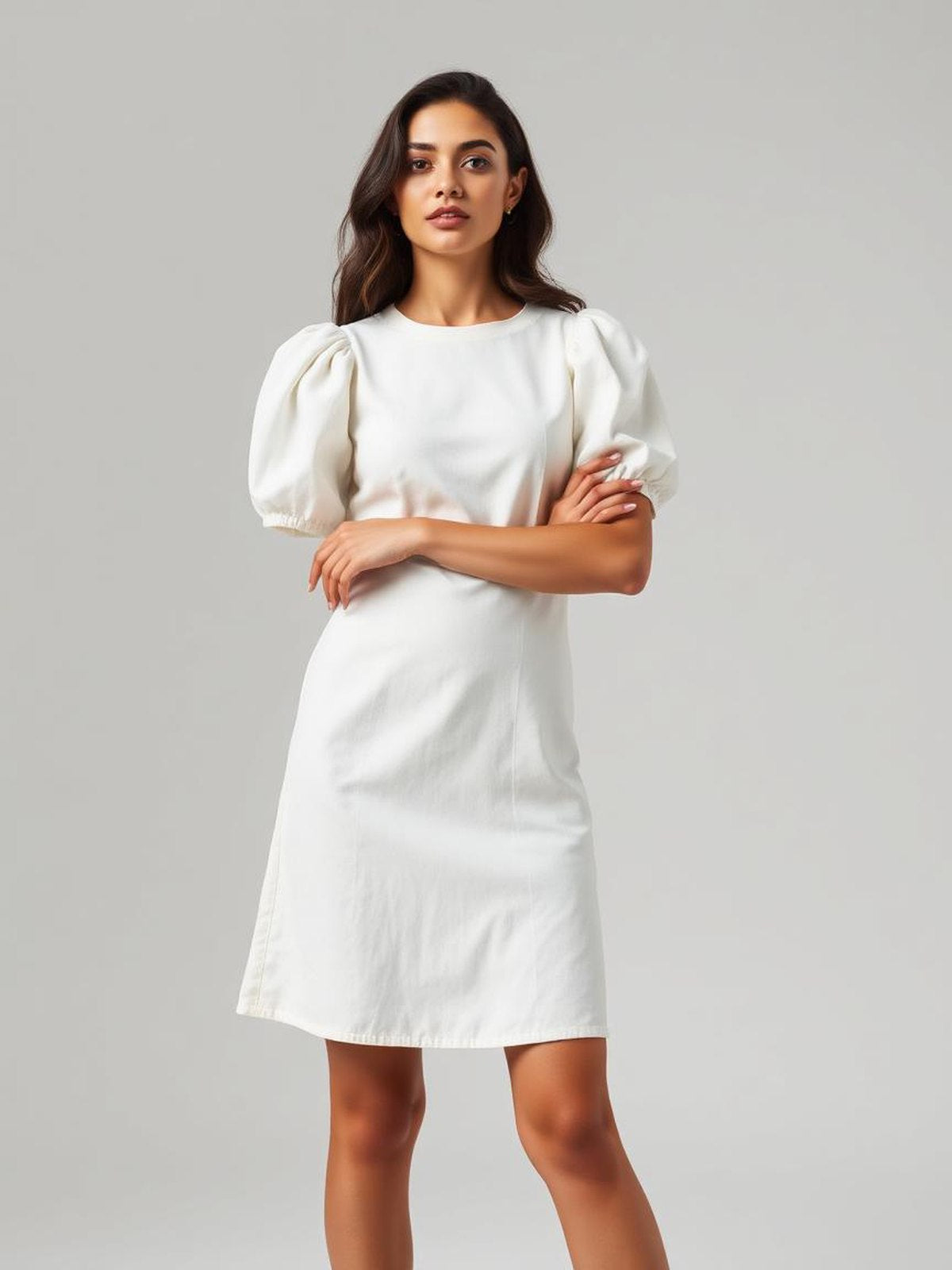 Ivory Puff Sleeve Mini Dress