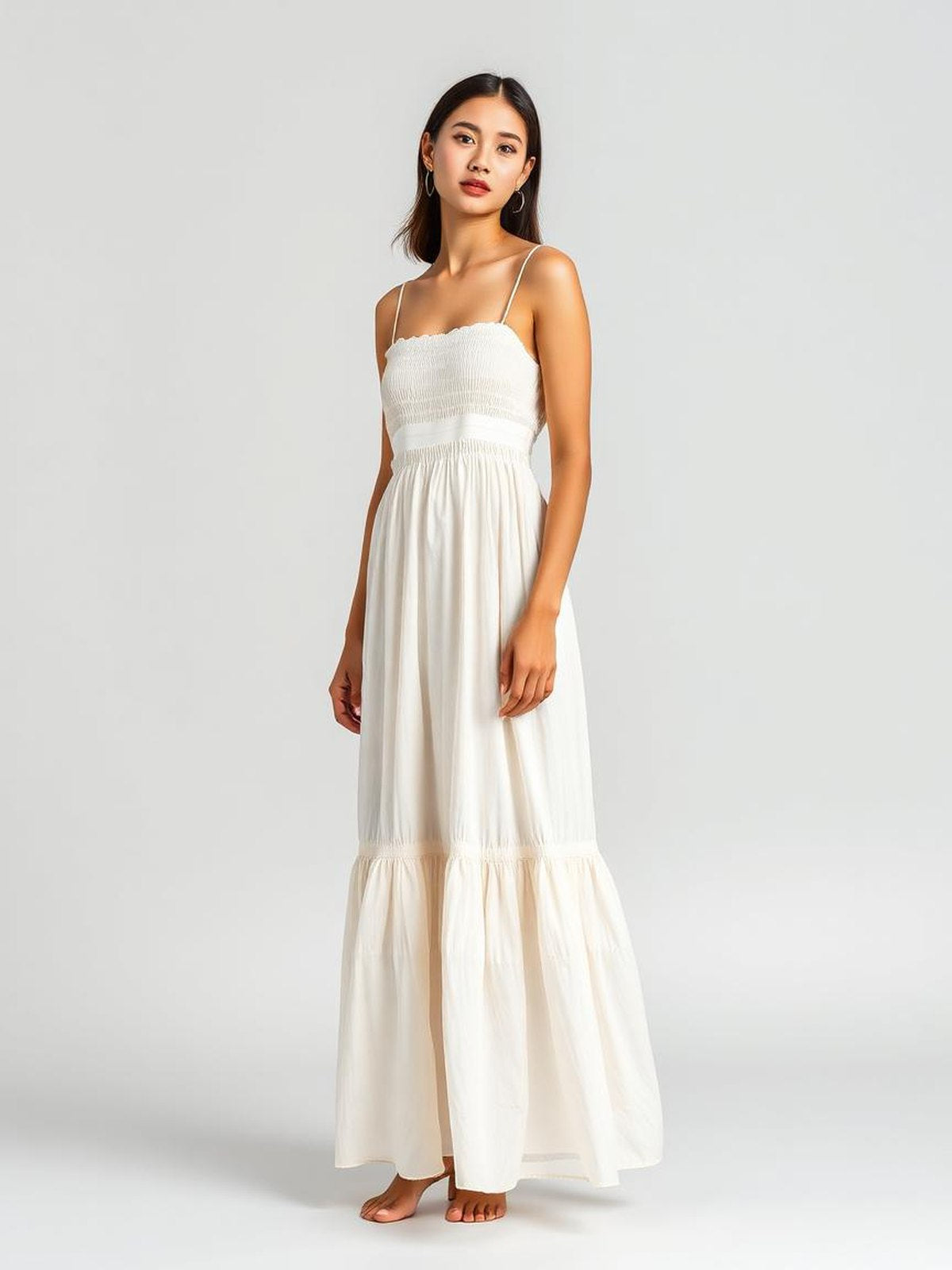 Ivory Smocked Tiered Maxi Dress